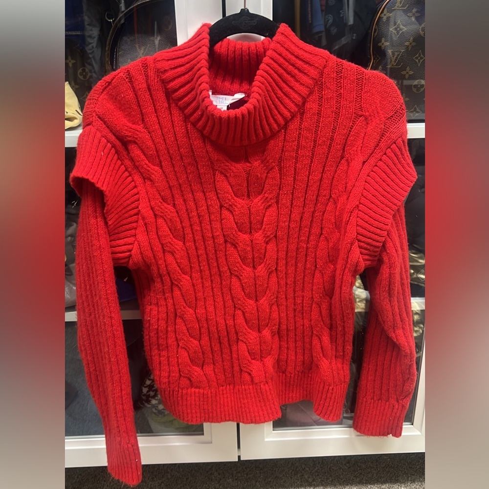 Red cable sweater